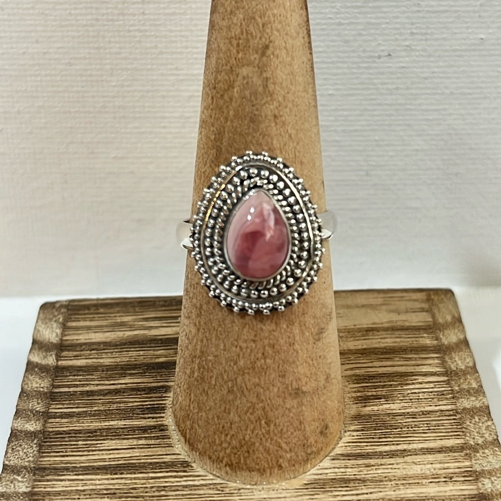SOLID 925 STERLING SILVER GEMSTONE RHODOCHROSITE RING SIZE 8.25-8.5